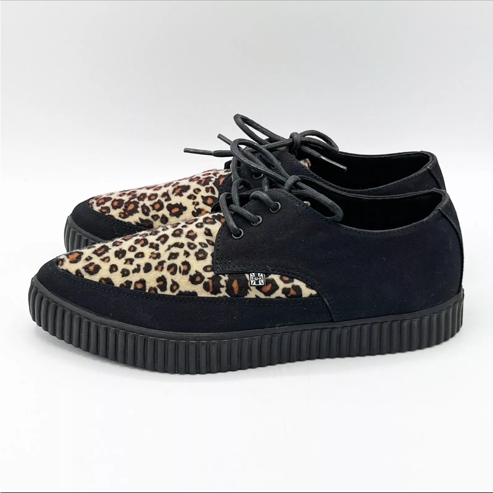 TUK Leopard Lace Up Pointed Toe Vegan Suede Punk Mod Creepers W11 M9